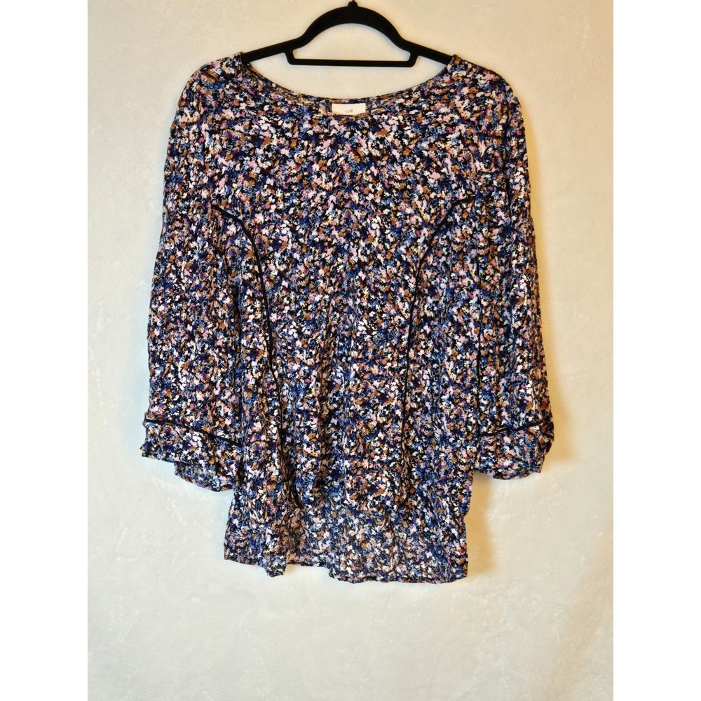 J. Jill V-Neck Multicolor Floral Feminine Flowy 3/4 Sleeve Top Petite Large